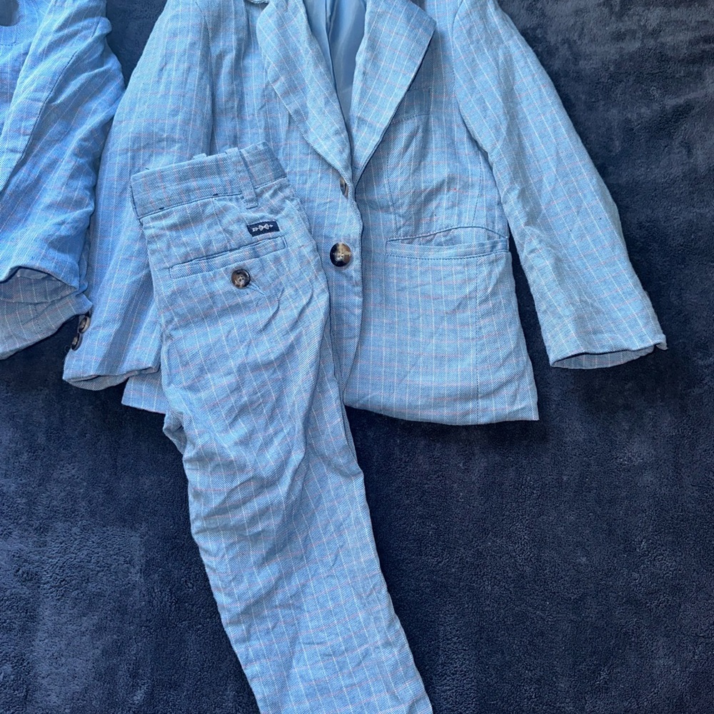 Designer Brown Bowen Blue Pinstripe Suit Set